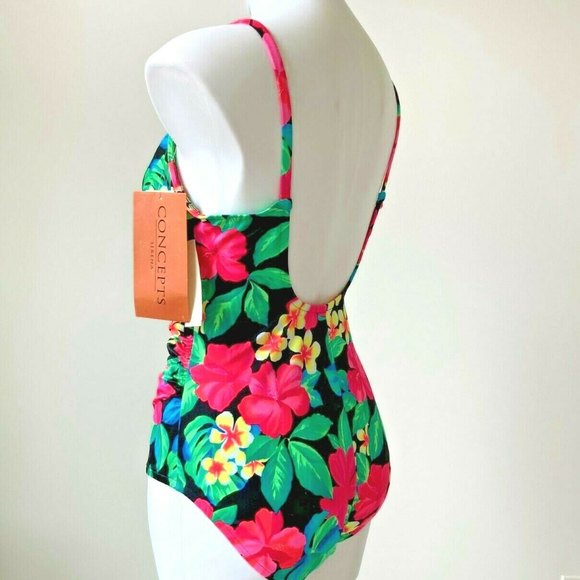 Tropical Floral Swimsuit Sirena Concepts Size 14 Bodysuit Hawaii Beach Vtg Y2K - Picture 6 of 12